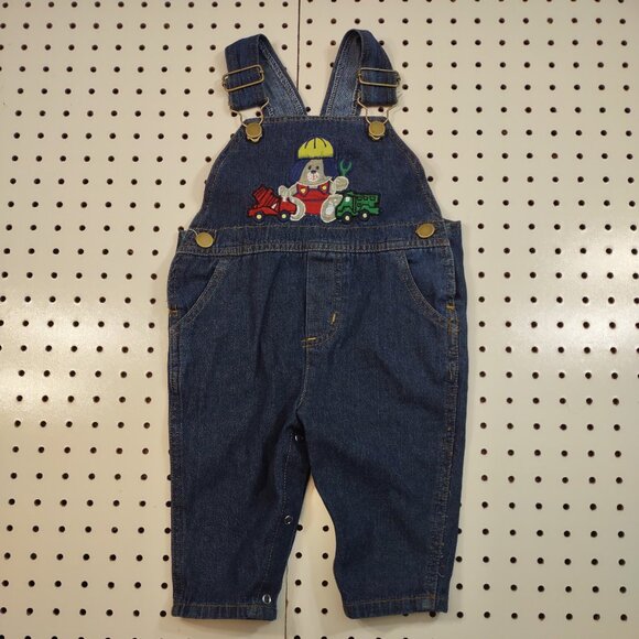 Vintage Baby Overalls with Bear and Truck Embroidery, Size 3-6 Months - Picture 1 of 7